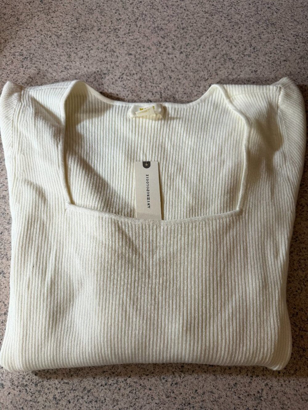 NWT! Maeve by Anthropologie Women's Ivory Squareneck Ribbed Top - Size XL